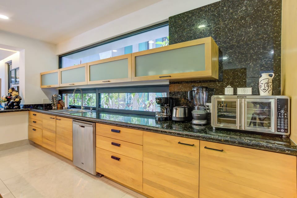 Luxury House, Patio, Pool View | Private kitchen | Coffee/tea maker