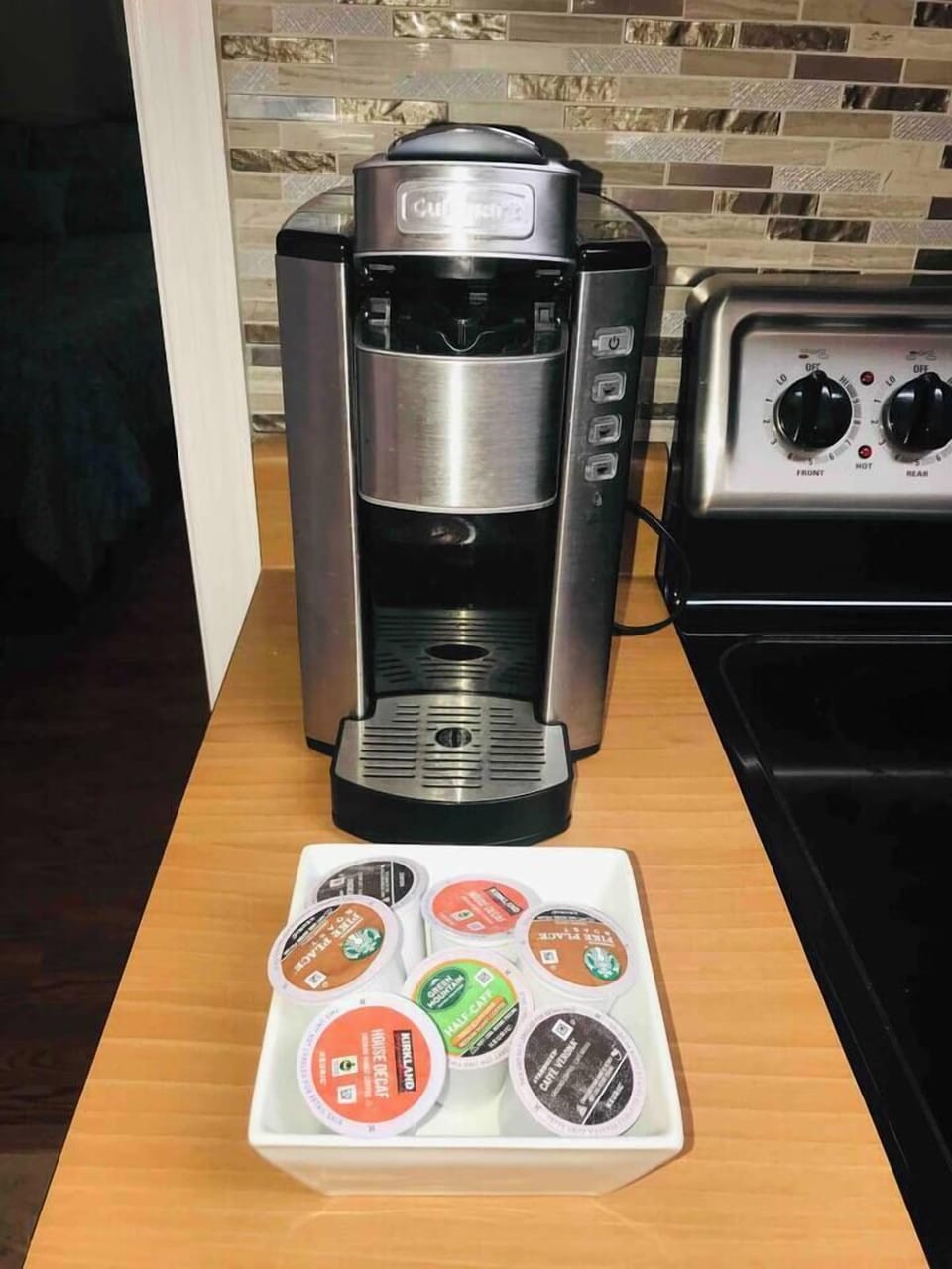 Coffee station.   There is also a drip coffeemaker in the kitchen.