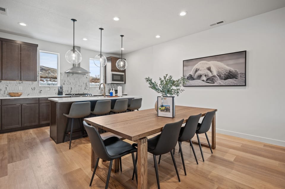 Open concept seating facilitates conversations with family and guests.