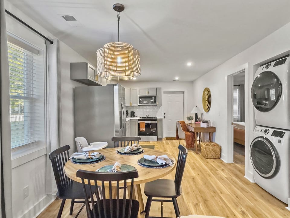 View of dining area, laundry for your use