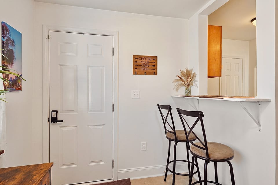 Bar overlooking kitchen. Great space to sip a drink and chat while making dinner