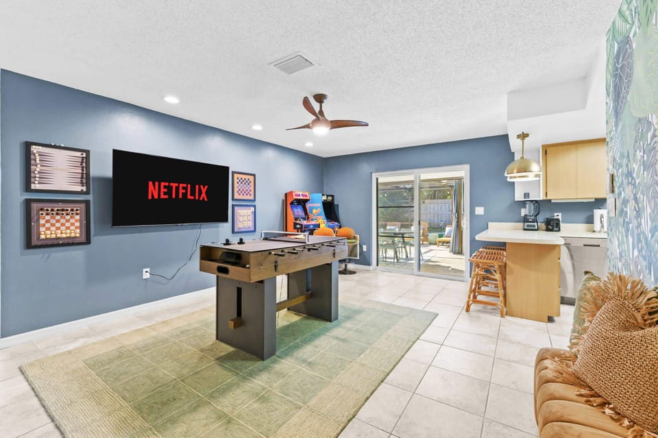 Our open floor plan effortlessly connects the kitchen, living room, and dining area, creating a spacious and inviting environment perfect for socializing, dining, and relaxing together.