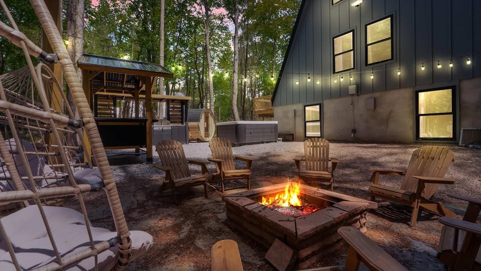Outdoor fire pit with Adirondack chairs—perfect for evenings under the stars.