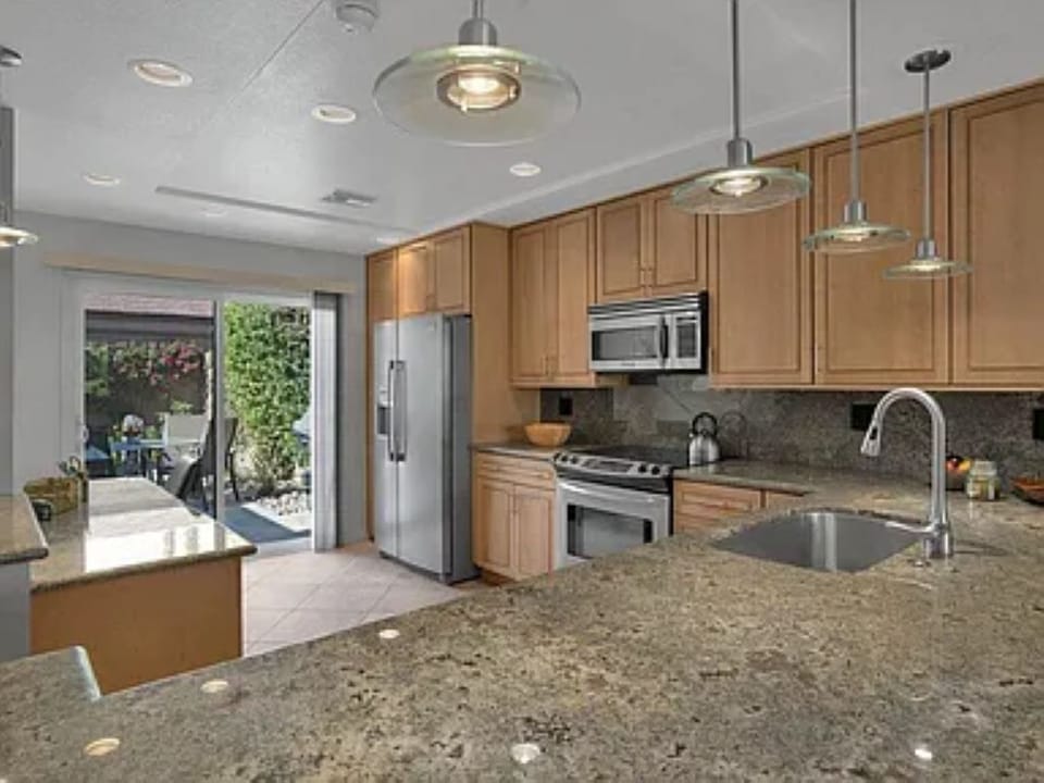 Kitchen view looking towards the private courtyard patio