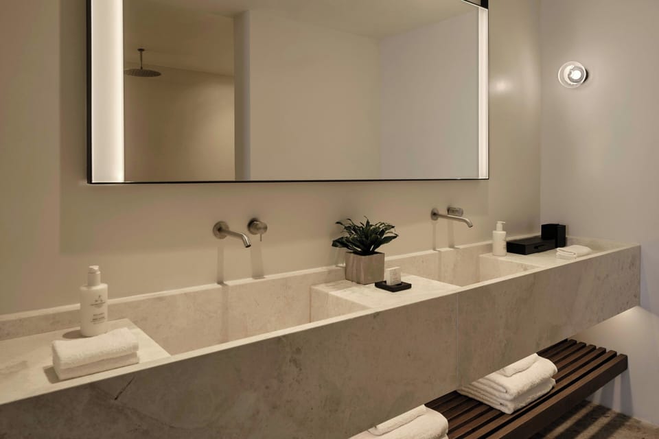 Earth-Sheltered Villa, Sea View, Private Pool, Terrace | Bathroom | Eco-friendly toiletries, hair dryer, bathrobes, slippers