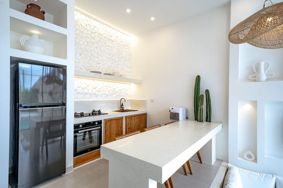 Villa, 1 Bedroom, Pool View | Private kitchen | Fridge, oven, stovetop, electric kettle