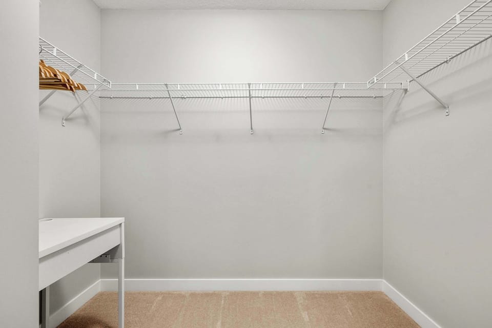 Walk-in with full shelving - pack whatever you need.