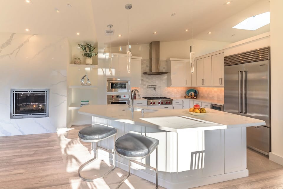 The kitchen island offers the perfect place to snack on treats