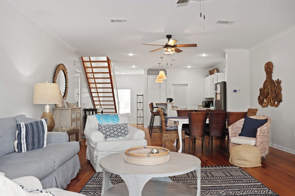 Living Area, Dining and Kitchen