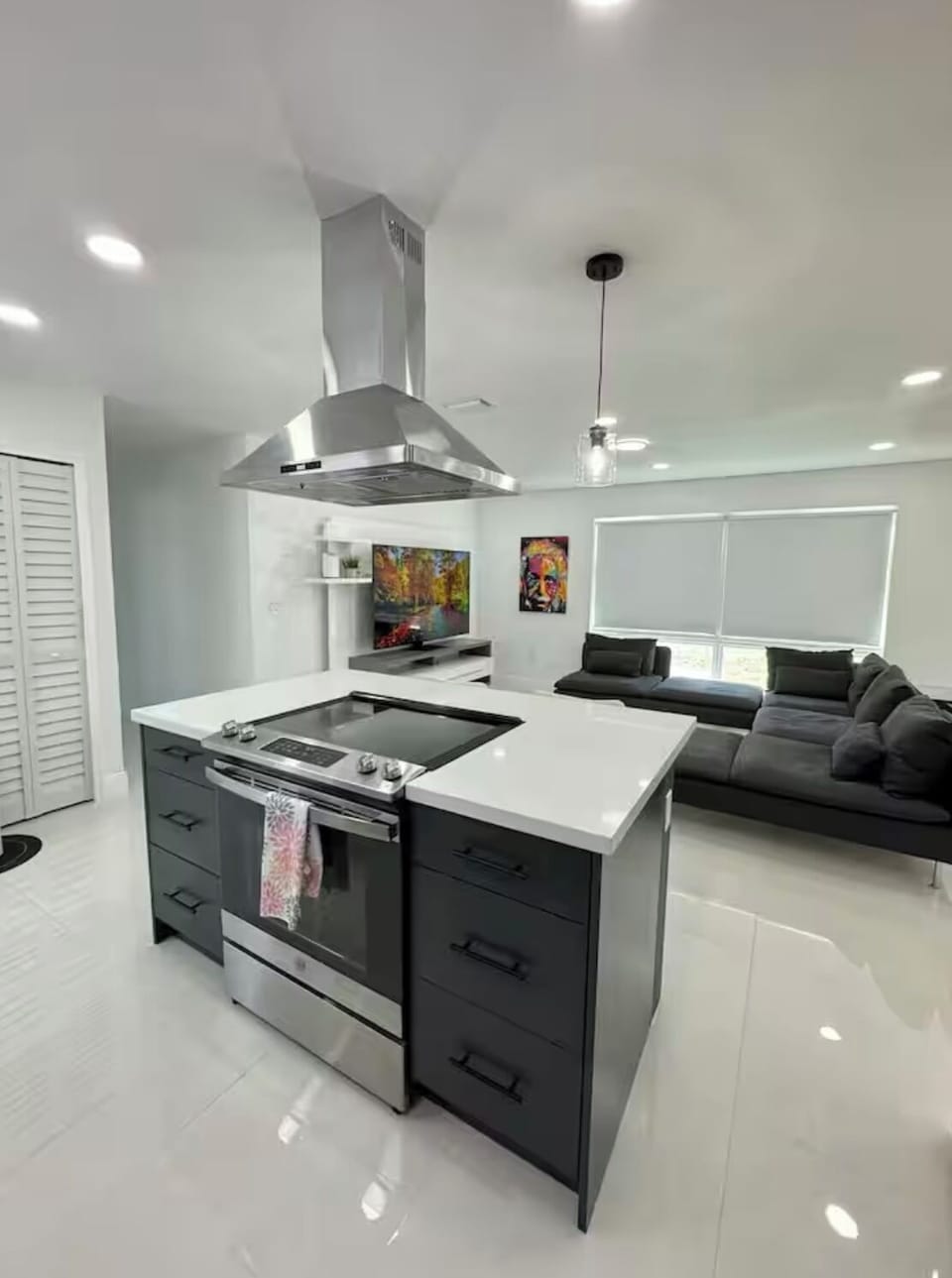 Show off your cooking skills and then gather around the giant TV in the living room.
