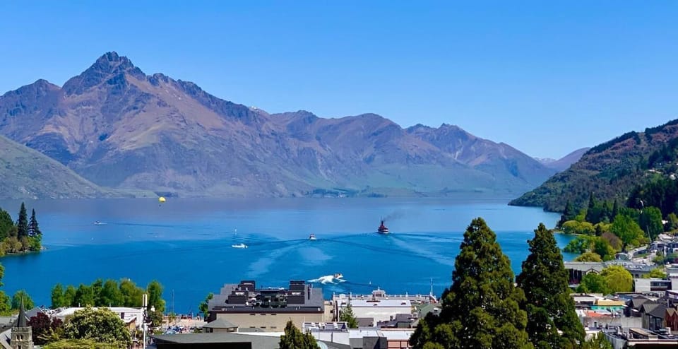 Gorgeous lake and mountain views from the upstairs balcony