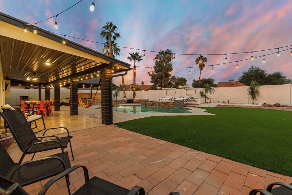 Back yard is large enough for yard games with plenty of room to spread out