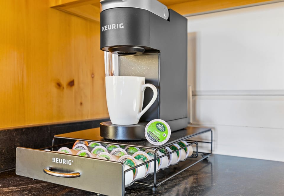 Kickstart your morning with freshly brewed coffee from this convenient coffee station.