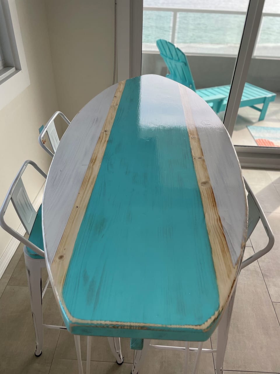New custom made surf board table and chairs