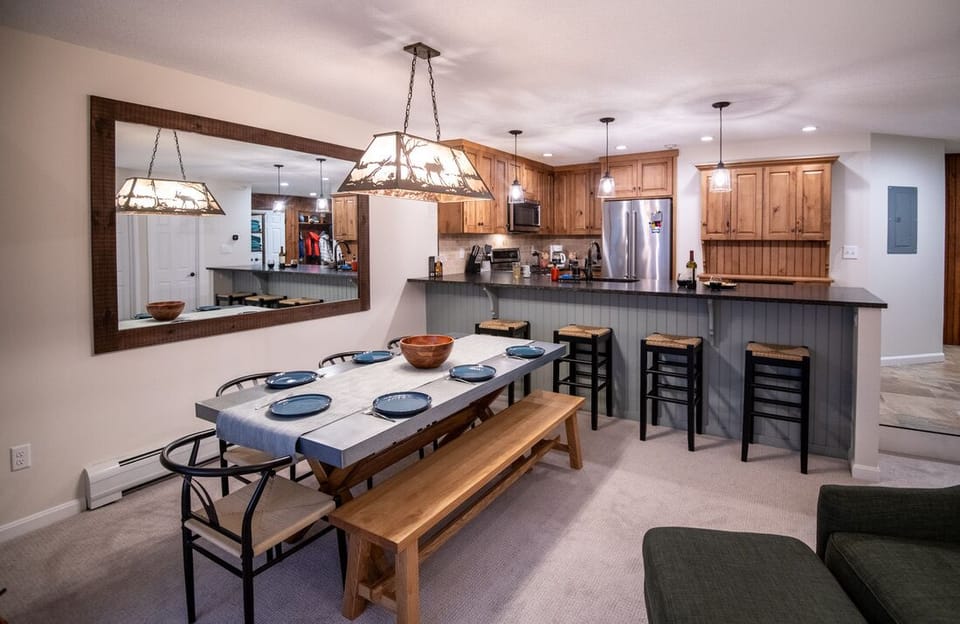 Large dining table with plenty of seating.