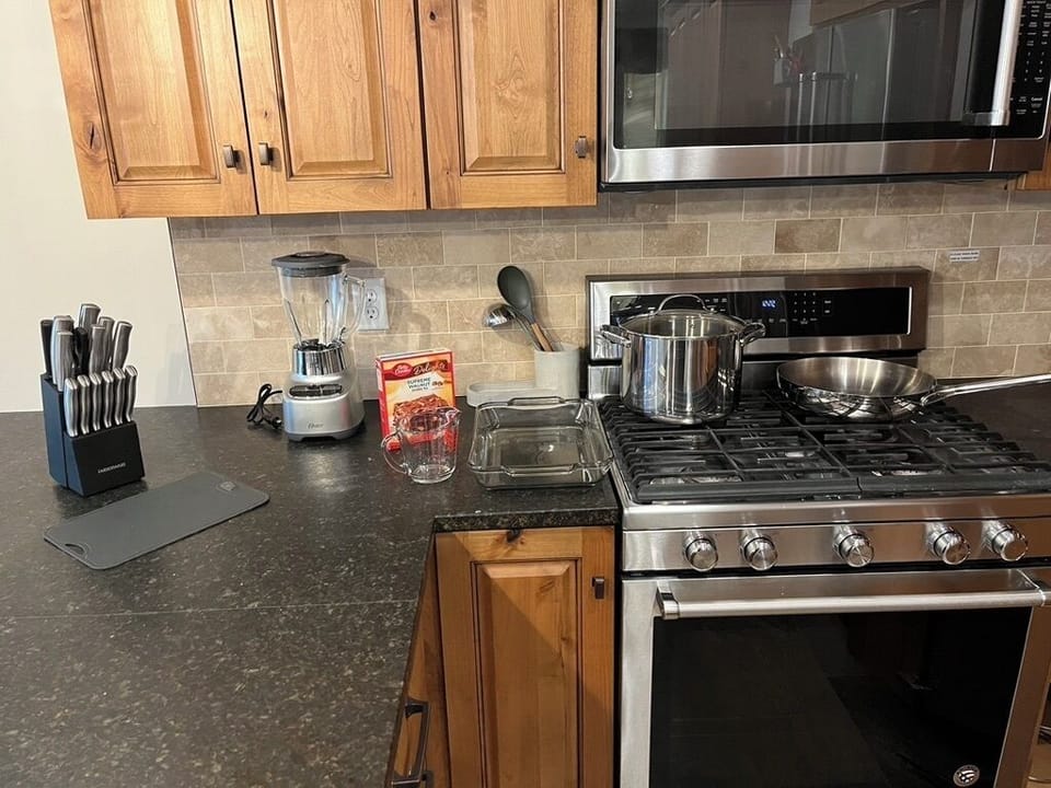 Fully stocked kitchen for all your cooking/baking needs.