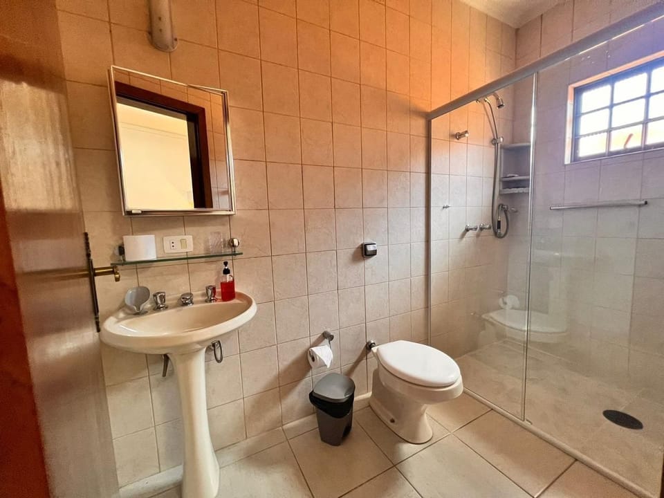 Shower, towels, soap, shampoo