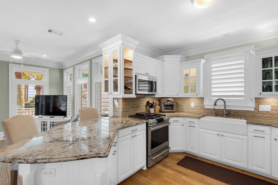 The gorgeous kitchen is so well appointed. Your every need is considered.