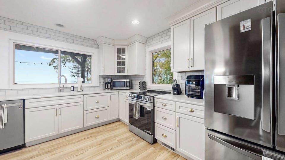Kitchen was recently remodeled and has views of the lake