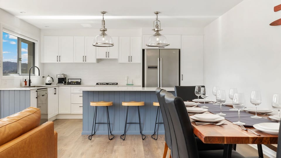 Kitchen, dining, living