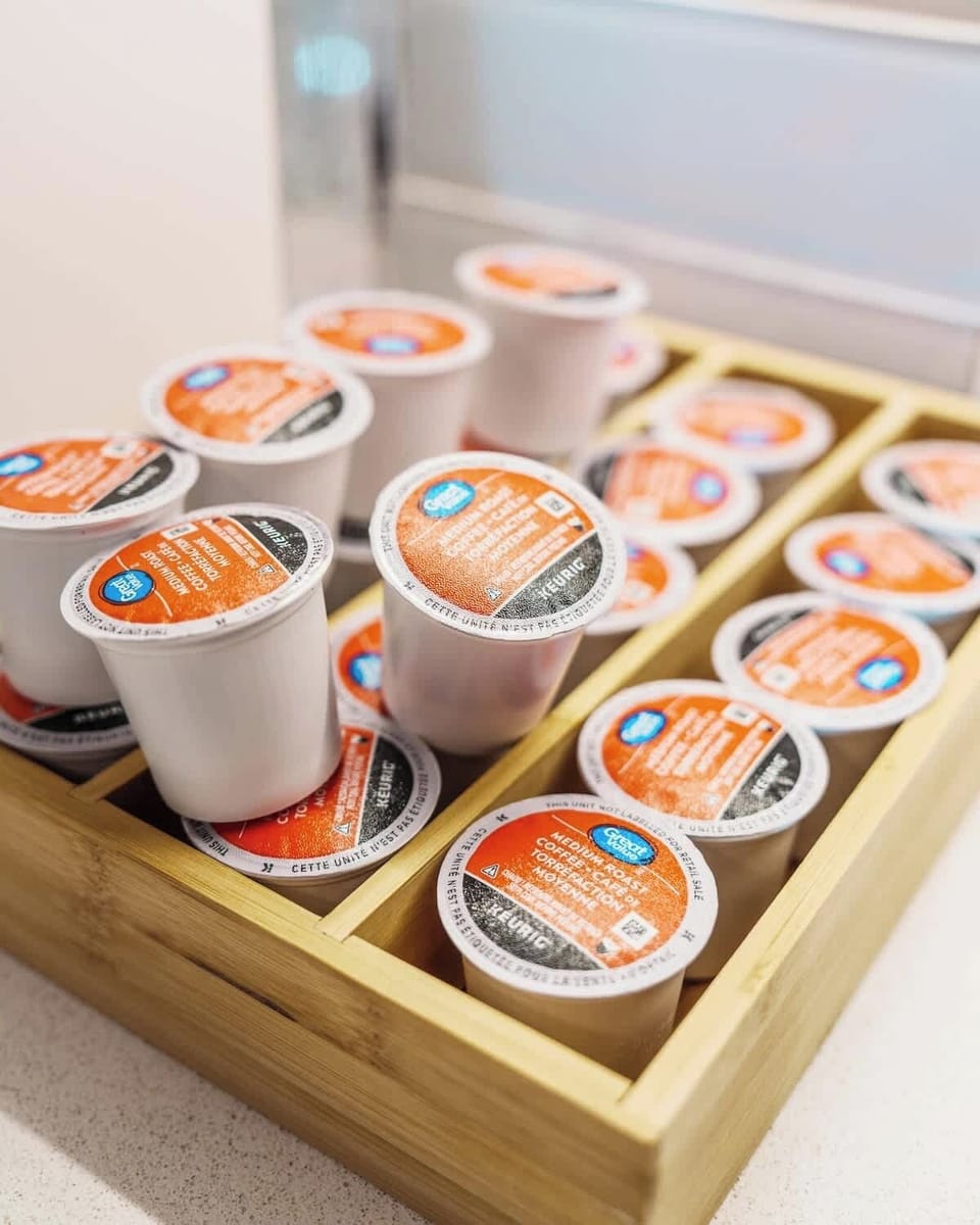 A tidy stash of coffee pods so your first cup of the day is just one button away – no grocery run required.
