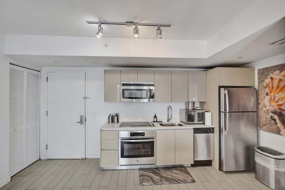 Fully equipped kitchen with stainless steel appliances