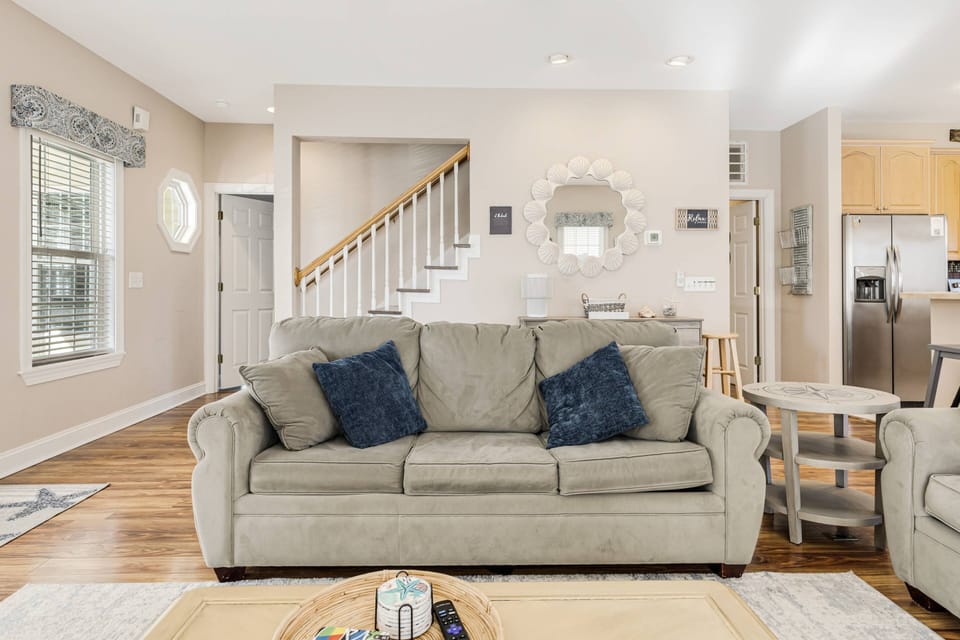 Living area with comfortable sofas and chairs for downtime relaxation.