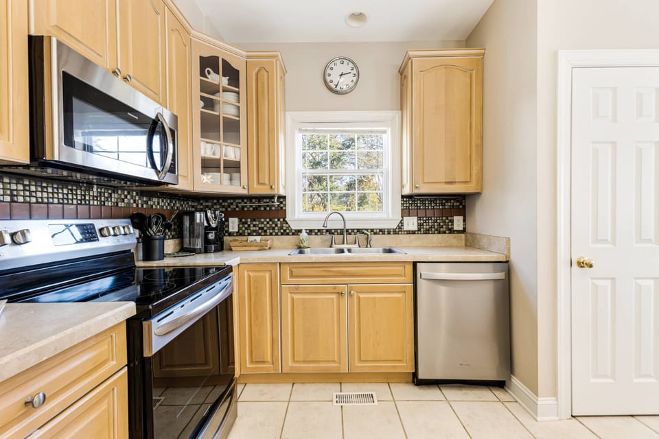 The kitchen is well-equipped with modern appliances and everything you need for easy meal preparation.