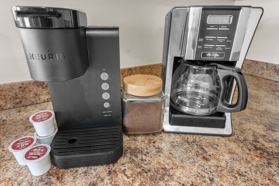 A Keurig and a standard coffeemaker are both available for the coffee lovers in your group.