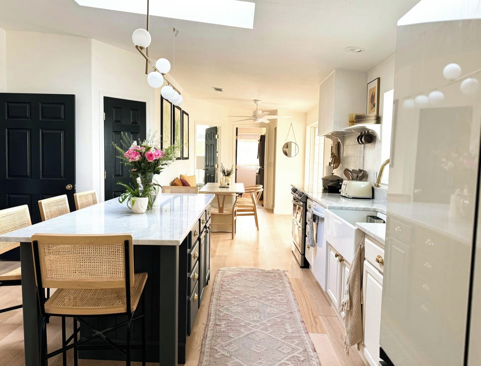 Open plan kitchen through to dining area