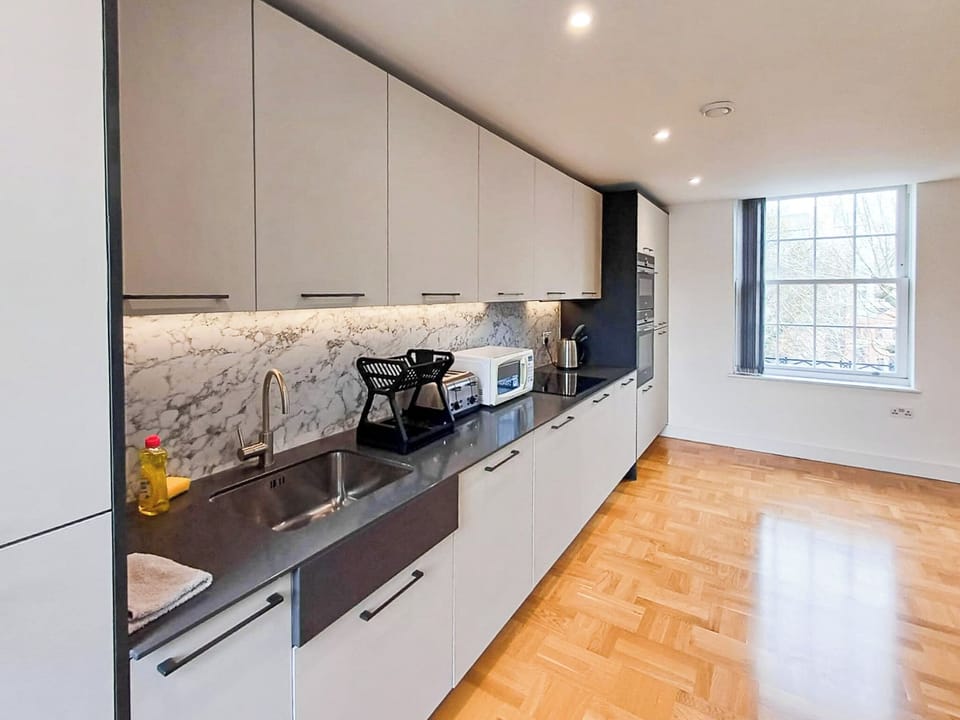 Deluxe Apartment, 2 Bedrooms, Kitchen | Private kitchen | Full-size fridge, microwave, oven, stovetop