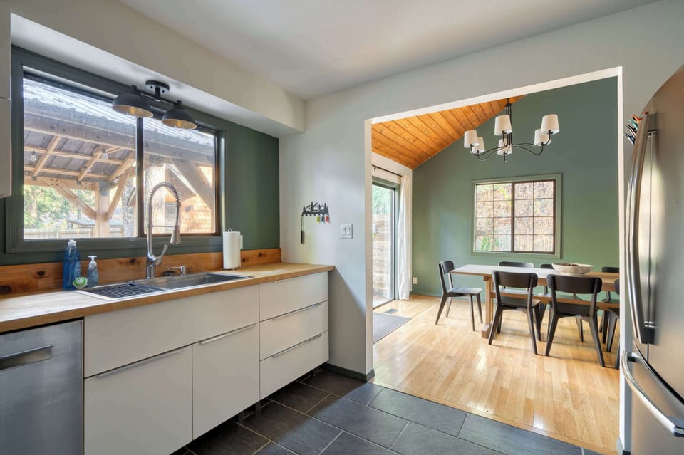 Kitchen sink overlooking the dining area.