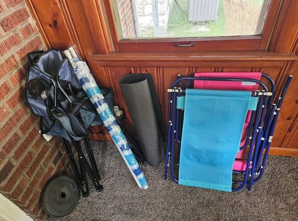 Extra outdoor seating for kids and adults and many other misc in sunroom for use