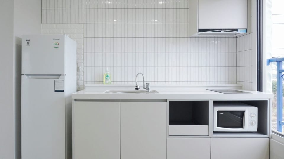 Fridge, microwave, rice cooker, cookware/dishes/utensils