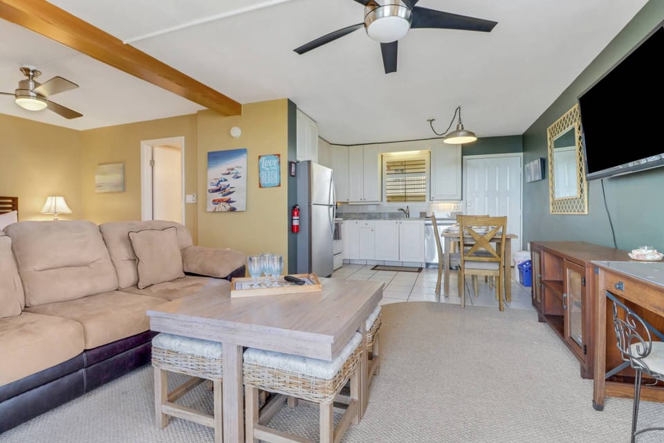 The studio is designed to feel open and spacious, combining living, dining, kitchen and a bedroom space in one open concept.