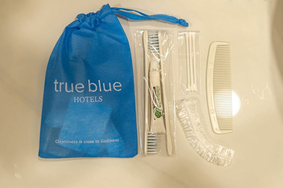 Free toiletries, slippers, towels, soap