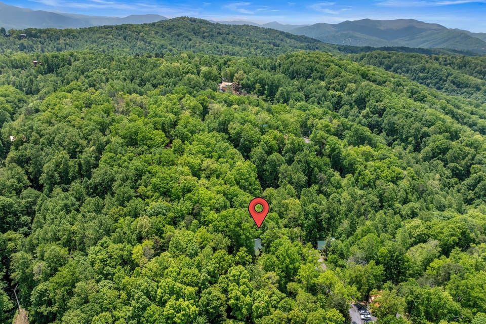 Drone view of our location surrounded by the peace of the mountains 