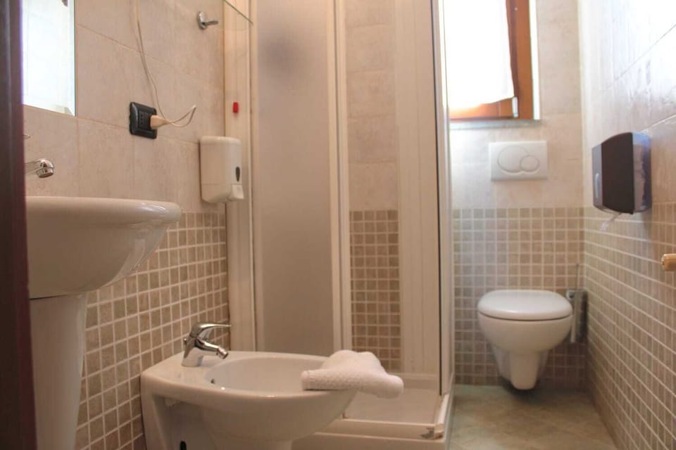 Shower, free toiletries, hair dryer, towels