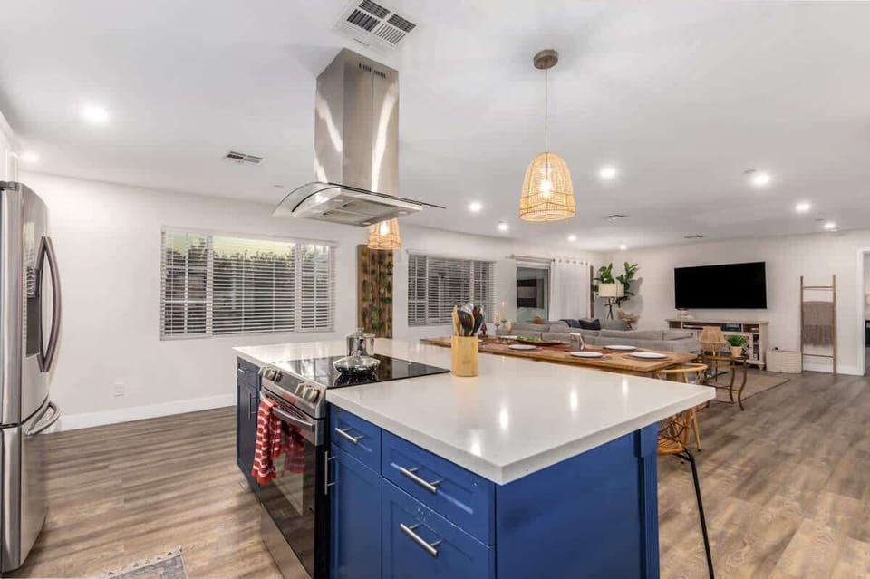 Cook up a feast in the fully stocked kitchen, equipped with all the essentials for your culinary adventures.