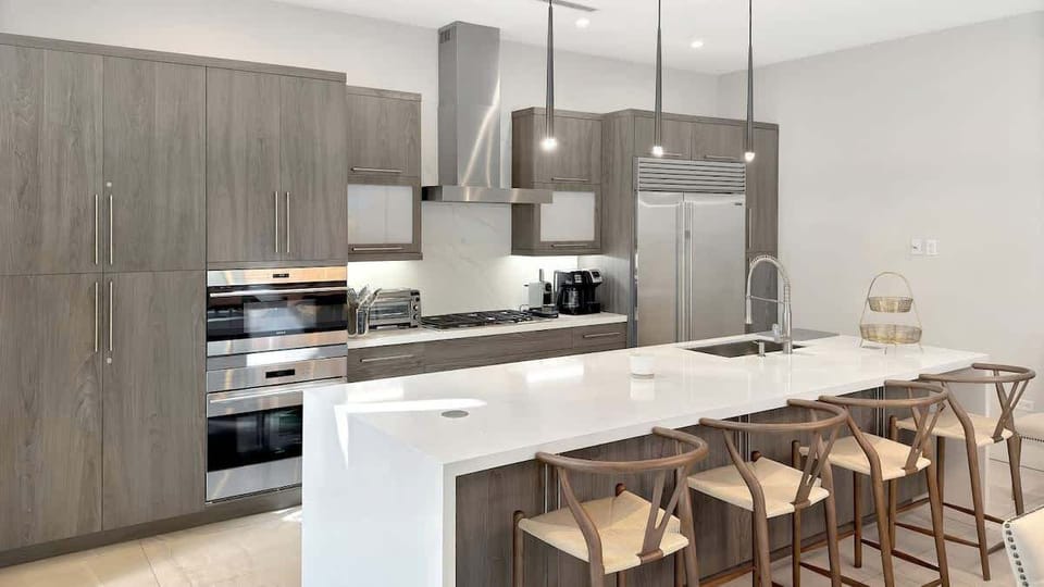 Cook up a feast in the fully stocked kitchen, complete with all the appliances you need for a home-cooked meal.