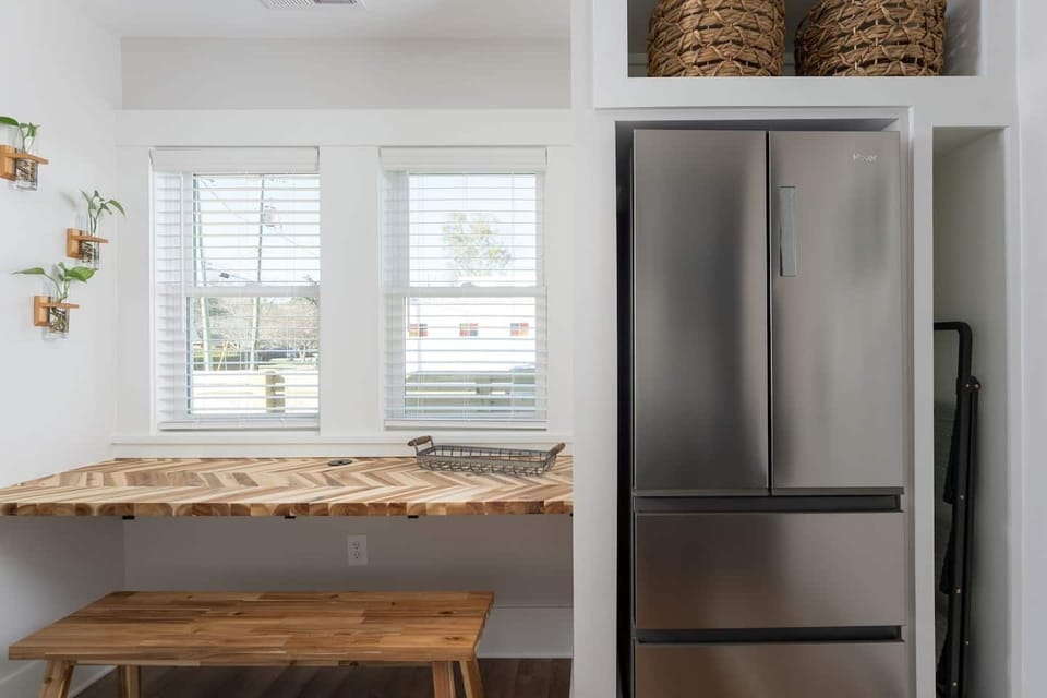 Fridge has double freezer and includes ice maker  
