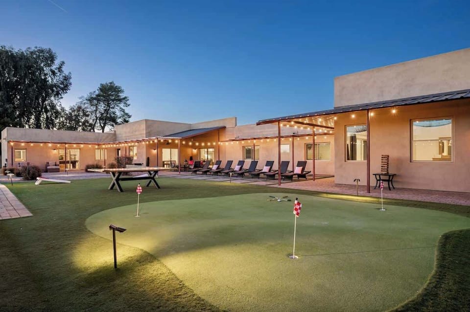 Putting green, outdoor ping pong, cornhole