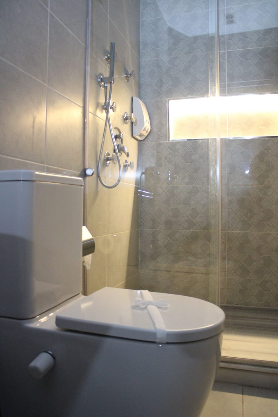 Combined shower/tub, free toiletries, hair dryer, towels