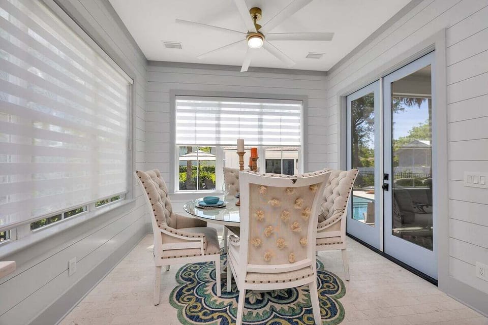 Dining area with large windows