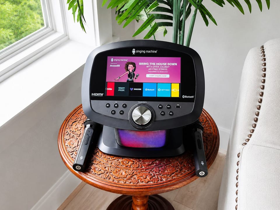 In-home karaoke entertainment system with touchscreen music player for fun family nights and group gatherings in Galveston.