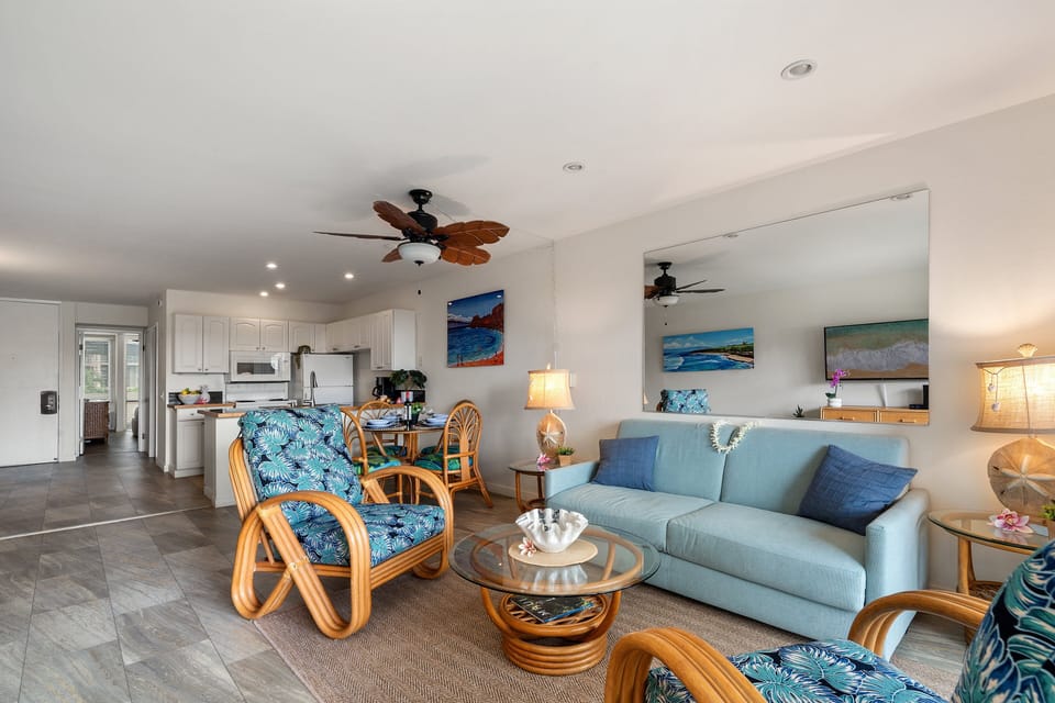Seamless flow between living room and kitchen for easy entertaining