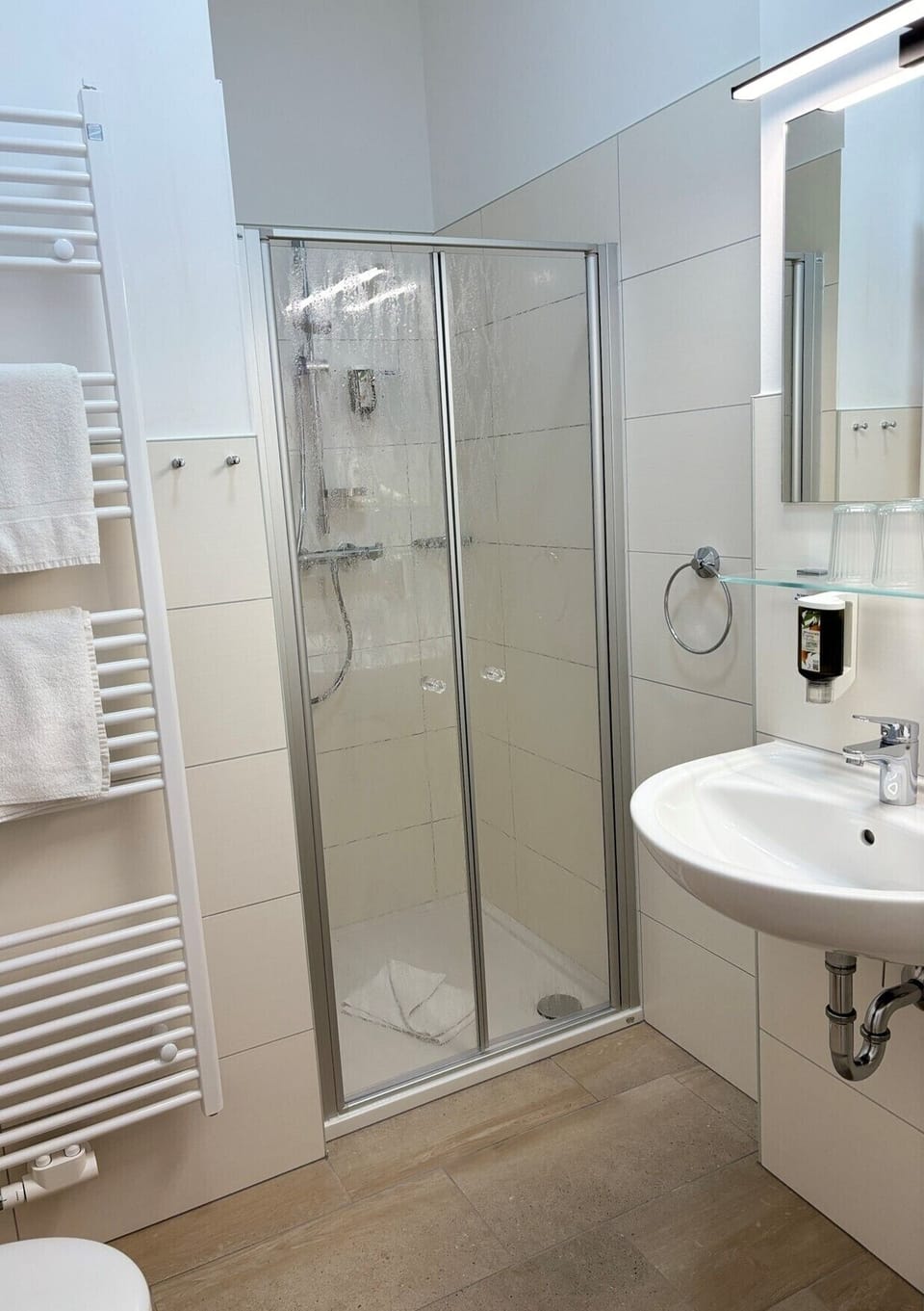 Comfort Double Room | Bathroom | Shower, hair dryer, towels, soap