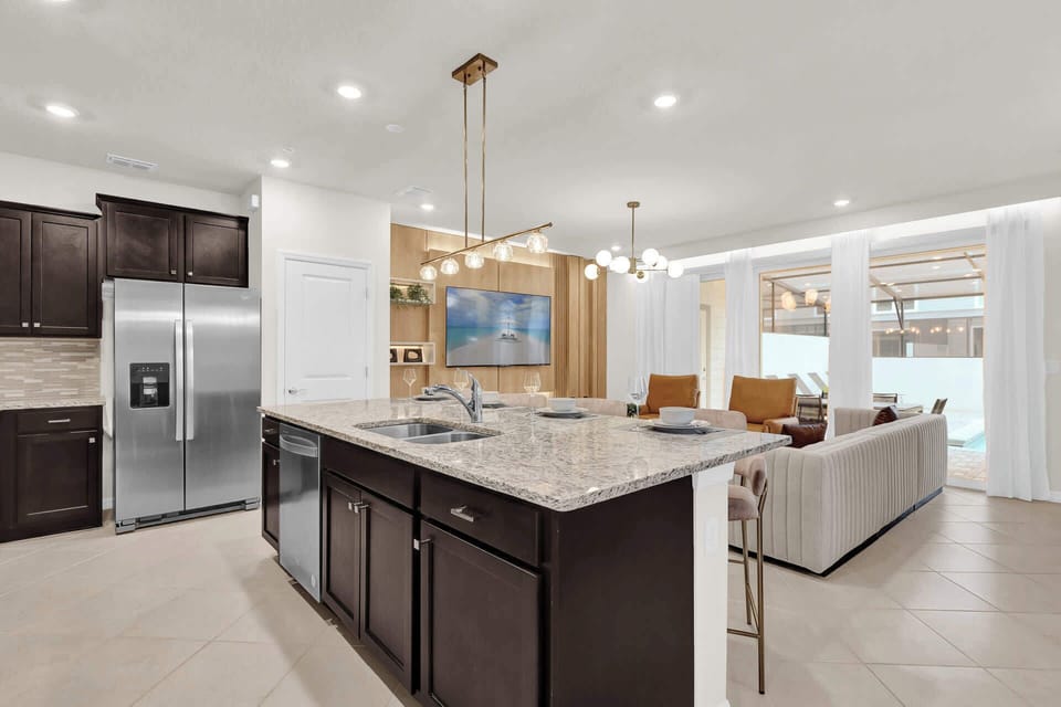 Open Layout Kitchen Area with Centered Island