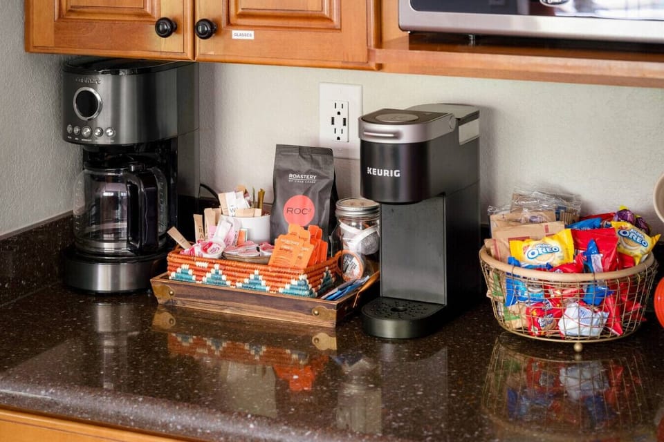 Fully stocked Coffee bar with K-Cups, Cream, Sugar and Tea