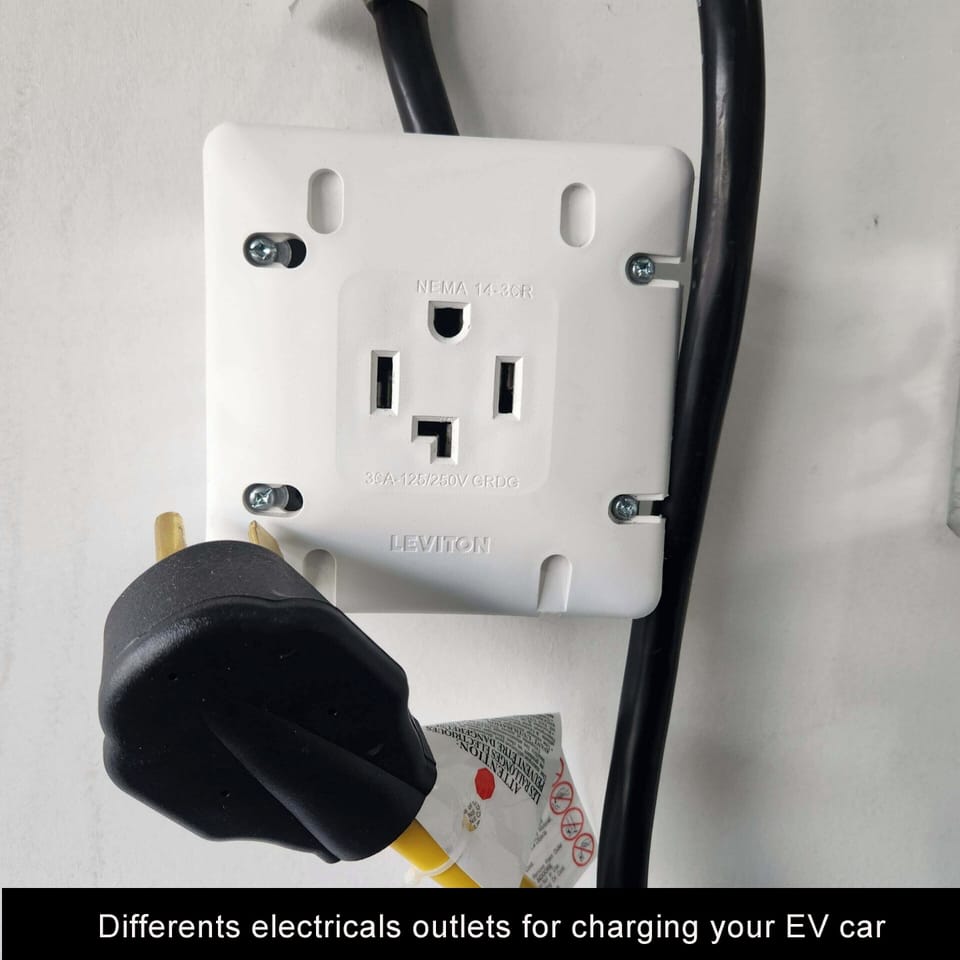 differents electric outlet for EV car in the garage